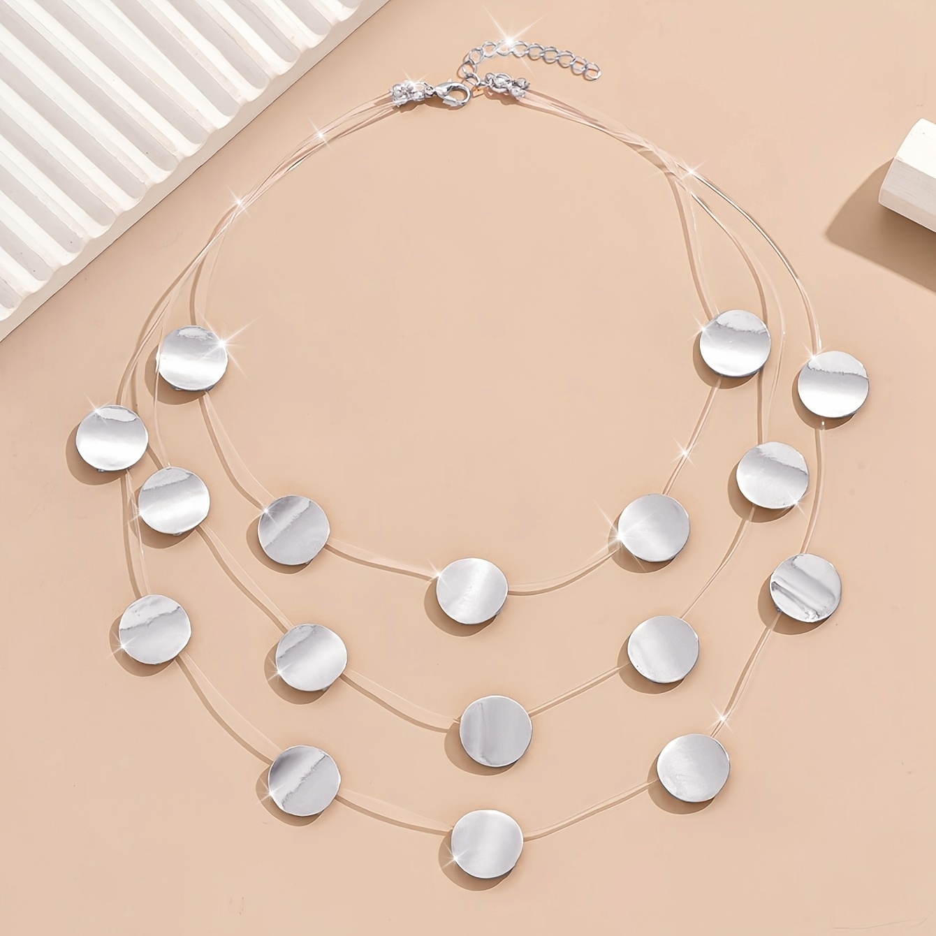 Geometric Circle Pendant Necklace Symmetrical Left & Right Line Chain